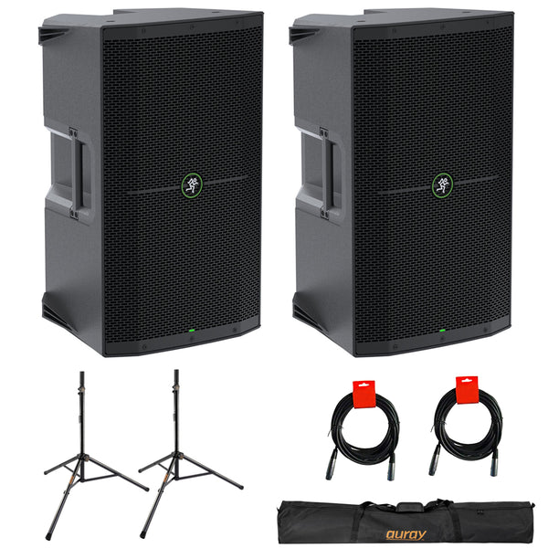 Mackie Thump212XT 1400W 12" Powered PA Loudspeaker System with DSP and Bluetooth (Pair) Bundle with Auray SS-47S-PB Steel Speaker Stands, Carrying Case, and 2x XLR-XLR Cable