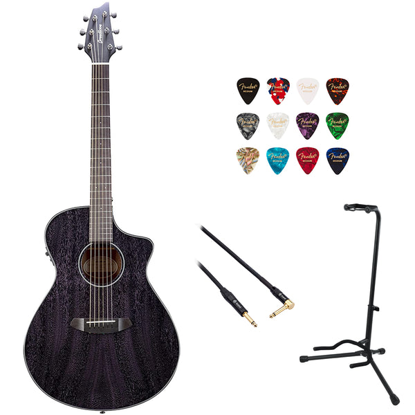 Breedlove ECO Rainforest S Concert CE Acoustic-Electric Guitar - Orchid African Mahogany Bundle with Kopul 10' Instrument Cable, Fender 12-Pack Picks, and Gator Guitar Stand