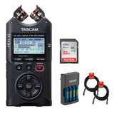 Tascam DR-40X Four-Track Digital Audio Recorder & USB Interface with 32GB Ultra Memory Card, Rapid Charger and 2x XLR-XLR Cable Bundle
