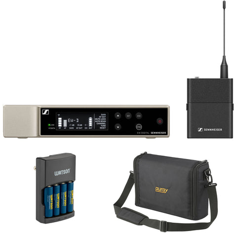Sennheiser EW-D SK BASE SET Digital Wireless Microphone System with Bodypack, No Mic (R1-6: 520 to 576 MHz) Bundle with Auray WSB-1S Carrying Bag and Watson Rapid Charger
