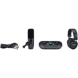 Focusrite Vocaster Two Studio 1-Person Podcasting Bundle with 2x 512 AUDIO 512-BBA Mic Boom Arm, CAD GXL1800 Condenser Mic, Polsen Monitor Headphones, and XLR-XLR Cable