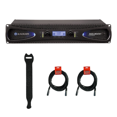 Crown Audio XLS 1502 Two-channel Stereo Power 525W at 4 Ohm Amplifier with Fastener Straps & 2x XLR Cable Bundle