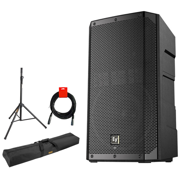 Electro-Voice ELX200-12P 12" 1200W 2-Way Powered Loudspeaker Bundle with  Auray 51" Speaker Stand Bag, Steel Speaker Stand and XLR-XLR Cable