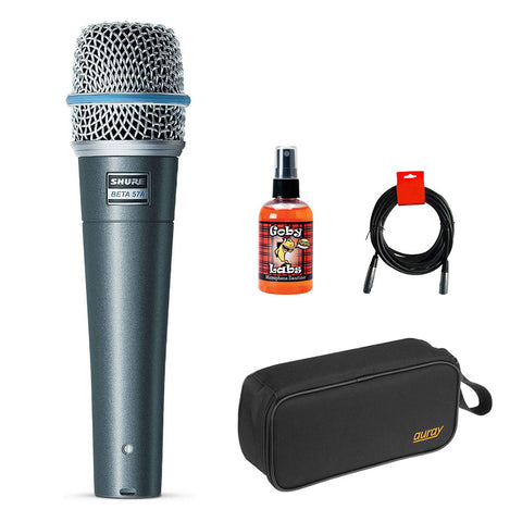 Shure BETA 57A Supercardioid Dynamic Microphone with Wide Mouth Case, Mic Sanitizer Spray & XLR Cable Bundle