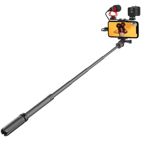 MIRFAK Vlogging Kit with Fill Light,Extension Pole, Mic, Phone Holder and Tripod