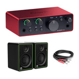 Focusrite Scarlett 2i2 USB-C Audio Interface (4th Gen) Bundle with Mackie CR3-X Creative Reference Series 3" Multimedia Monitors (Pair) and Two 1/4" Phone Male Cable - 3.3'