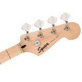 Squier Squier Sonic Bronco Bass, Arctic White, Maple Fingerboard Bundle with Fender Logo Guitar Strap Black, Fender 12-Pack Celluloid Picks, and Straight/Angle Instrument Cable