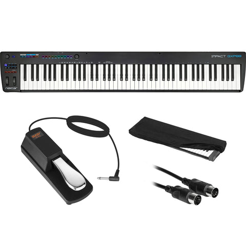 Nektar Technology IMPACT GXP88 88-Keys USB MIDI Professional DAW Controller Keyboard Bundle with Piano-Stype Sustain Pedal, MIDI-MIDI Cable, and Medium Keyboard/Piano Case