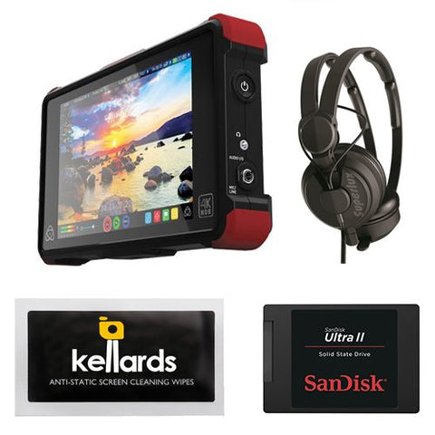 Atomos Ninja Flame 7" 4K HDMI Recording Monitor Bundle With SanDisk Ultra II 240GB Solid State Drive and Polsen HPC-A30 Studio Monitor Headphones