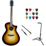 Breedlove ECO Discovery S Concerto CE Acoustic-electric Guitar (Edgeburst) Bundle with Kopul 10' Instrument Cable, Fender 12-Pack Picks, and Gator Guitar Stand