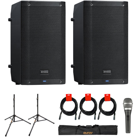 PreSonus AIR10 2-Way Active Sound-Reinforcement Loudspeakers (Pair) Bundle with Polsen M-85 Prof Mic, Auray 51" Speaker Stand Bag, Auray Steel Speaker Stand, and XLR-XLR Cable