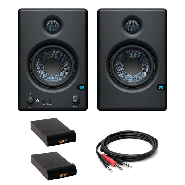 PreSonus ERIS BT 4.5 Bluetooth Media Monitors (Pair) with 2x Isolation Pad (Small) & 3.3' Stereo Male Y-Cable Bundle