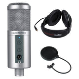 Audio-Technica Consumer ATR2500-USB Condenser USB Microphone with Stereo Headphones and Pop Filter