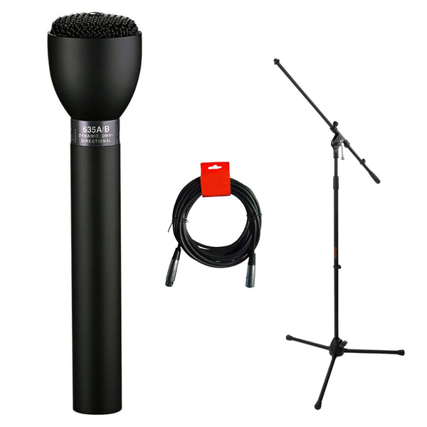 Electro-Voice 635A/B Omnidirectional Handheld Dynamic ENG Microphone (Black) Bundle with Auray MS-5230F Tripod Mic Stand and XLR-XLR Cable