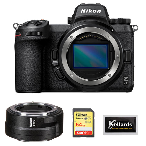 Nikon Z7 II Mirrorless Camera (1653) Bundle with Nikon FTZ II Mount Adapter, 64GB Extreme Memory Card, and 5-Pack Wipes