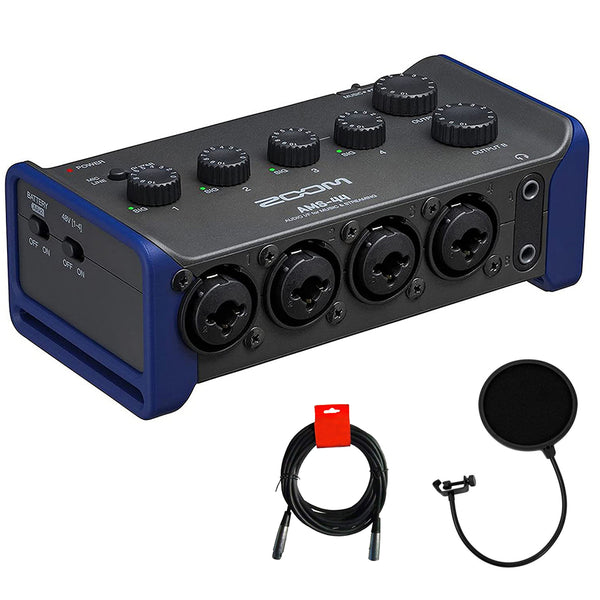 Zoom AMS-44 4x4 USB-C Audio Interface for Music and Streaming Bundle with Kellopy Pop Filter and XLR-XLR Cable
