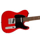 Squier Sonic Telecaster Electric Guitar, Torino Red, Laurel Fingerboard Bundle with Fender Logo Guitar Strap Black, Fender 12-Pack Celluloid Picks, and Straight/Angle Instrument Cable