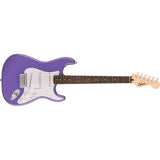 Squier Sonic Stratocaster Electric Guitar Ultraviolet, Laurel Fingerboard, White Pickguard Bundle with Fender Professional Instrument Cable, Logo Guitar Strap and Celluloid Guitar Picks 12-Pack