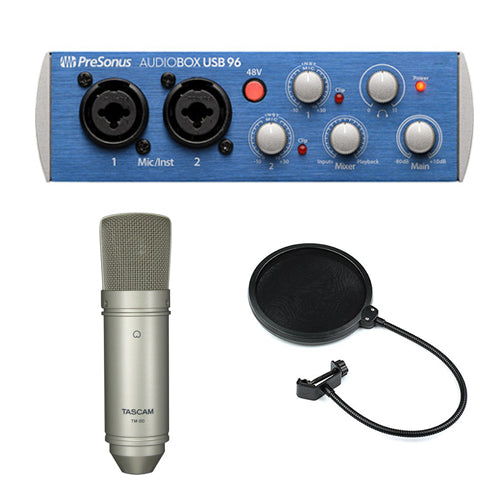 PreSonus AudioBox 96 USB 2.0 Audio Recording Interface with Studio Condenser Microphone and Pop Filter