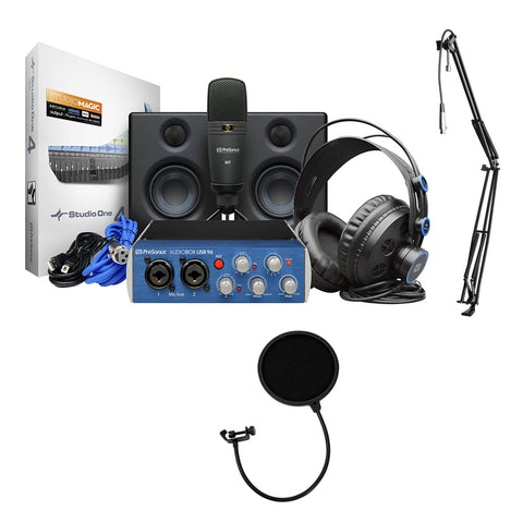 PreSonus AudioBox Studio Ultimate Bundle Deluxe Hardware/Software Recording Kit with Kellopy Pop Filter & Webcast Boom Arm