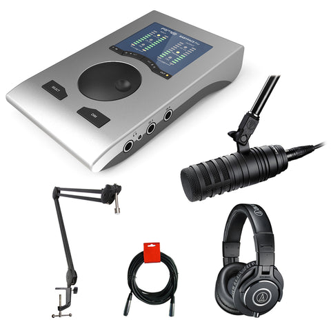 RME Babyface Professional Podcast Kit with Audio Technica BP40 Broadcast Mic, Audio-Technica ATH-M40x Pro Headphones & Boom Arm Bundle