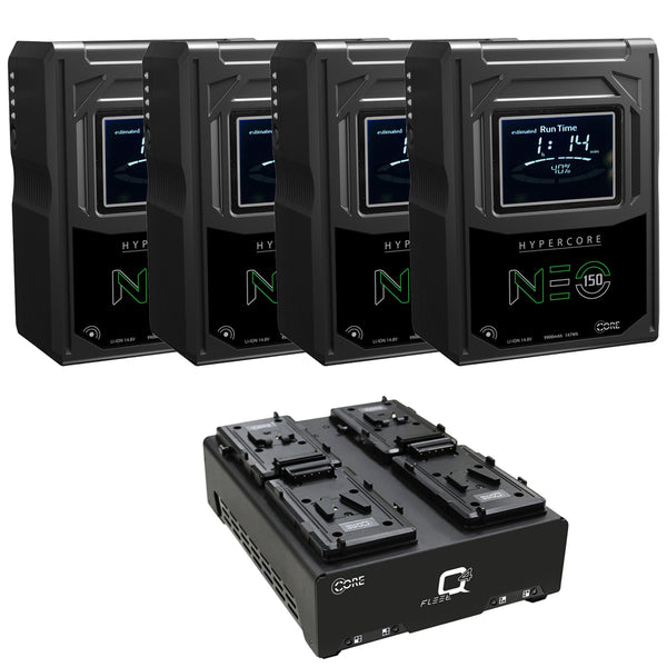 Core SWX Hypercore NEO 150 Mini 147Wh Lithium-Ion Battery, V-Mount (4-Pack) Bundle with Core SWX Fleet Q V-Mount Four-Position Charger