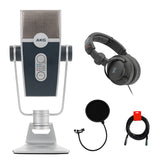 AKG Lyra Multipattern USB Condenser Microphone Bundle with Studio Monitor Headphones, Pop Filter & XLR Cable