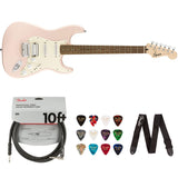 Squier by Fender Bullet StratocasterHard Tail HSS (Laurel Fingerboard, Shell Pink) Bundle with Fender 10ft Cable (Straight/Straight), Fender Guitar 12-Pack Picks, and Fender 2" Guitar Straps