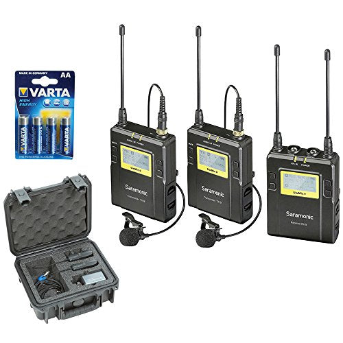 Saramonic UWMIC9 RX9 + TX9 + TX9, 96-Channel Digital UHF Wireless Dual Lavalier Mic System with SKB iSeries Waterproof System Case plus LR6 Alkaline Battery (4-Pack)