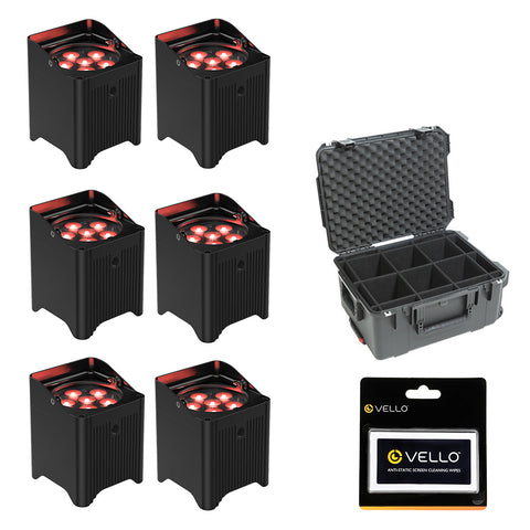 CHAUVET DJ Freedom Par T6 Battery-Powered RGB LED PAR with Wireless DMX (x6 pcs) Bundle with SKB iSeries 3i-201510PAR Chauvet Freedom PAR Case and Anti-Static Screen Cleaning Wipes (5-Pack)