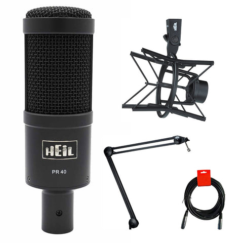 Heil Sound PR40 Large Diameter Dynamic Cardioid Studio Microphone, Black Bundle