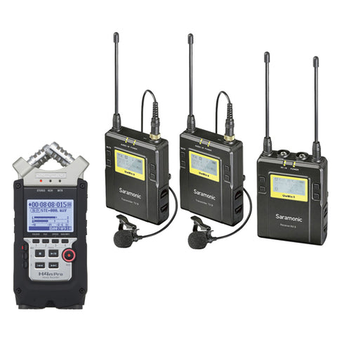 Saramonic UWMIC9 RX9 + TX9 + TX9, 96-Channel Digital UHF Wireless Dual Lavalier Mic System with Zoom H4n 4-Channel Handy Recorder