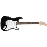 Squier by Fender Bullet Stratocaster Beginner Hard Tail Electric Guitar (Black) with Fender Pro 10ft Instrument Cable, Fender Celluloid Guitar 12-Pack Picks, and Fender 2" Guitar Straps