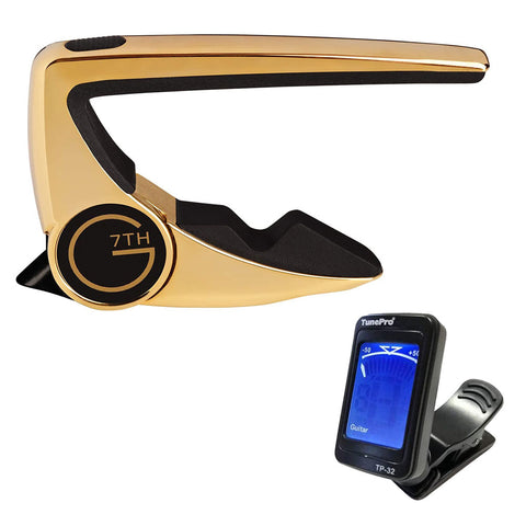 G7th Performance 2 Classical Capo (18kt Gold-Plate) with TunePro TP-32 Mini Clip Tuner Bundle