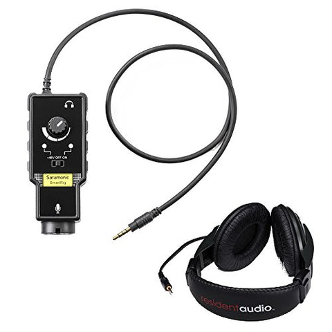 Saramonic SmartRig II XLR Mic & 1/4 Guitar Adapter with Phantom Power Preamp with R100 Stereo Headphones (Black)