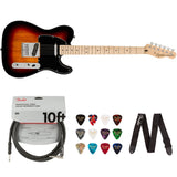 Squier by Fender Affinity Series Telecaster, Maple fingerboard (3-Color Sunburst) Bundle with Fender 10ft Cable (Straight/Straight), Guitar 12-Pack Picks, and 2" Guitar Straps