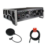 Tascam US-2x2 2-Channel USB Audio Interface with XLR-XLR Cable & Pop Filter Bundle