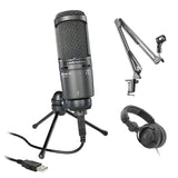 Audio-Technica AT2020USB+ Cardioid Condenser USB Microphone Bundle with Mic Suspension Crane Arm & Headphone