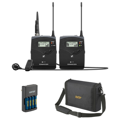 Sennheiser EW 122P G4 Camera-Mount Wireless Cardioid Lavalier Microphone System (G: 566 to 608 MHz) Bundle with Auray WSB-1S Carrying Bag and Rapid Charger