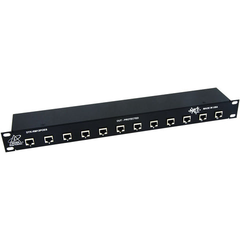 DITEK DTK-RM12POES 12-Port 1U Rackmount Shielded PoE Surge Protector