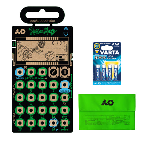 teenage engineering PO-137 Rick and Morty Pocket Operator Micro Sampler (Limited-Edition) with PVC Roll Up Bag (Neon Green) & 4-Pack AAA Battery Bundle