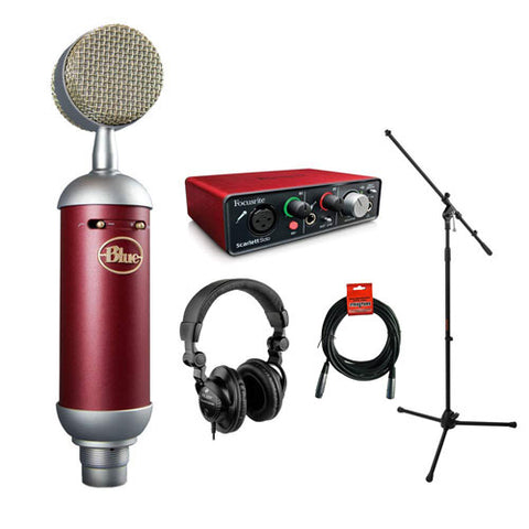 Blue Spark SL Large-Diaphragm Studio Condenser Microphone with Focusrite Scarlett Solo Audio Interface, HPC-A30 Monitor Headphone, Mic Stand, XLR-XLR Cable Bundle