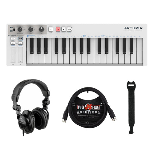 Arturia KeyStep Controller/Sequencer with HPC-A30 Studio Monitor Headphones, 6ft MIDI Cable & Touch Fastener Straps (10-Pack) Bundle