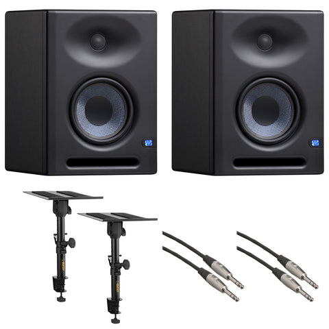 PreSonus Eris E5 XT 5.25" Near Field Studio Monitor with EBM Waveguide (Pair) Bundle with Auray Clamp-ON Desktop Monitor Stand (Pair) and 2x Hosa Stereo Phone (TRS) Audio Cable