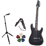 Schecter Damien Platinum 6 Solidbody Electric Guitar - Satin Black Bundle with Ultimate Support Pro Guitar Stand, Guitar Strap and Classic Guitar Pick (10-Pack)