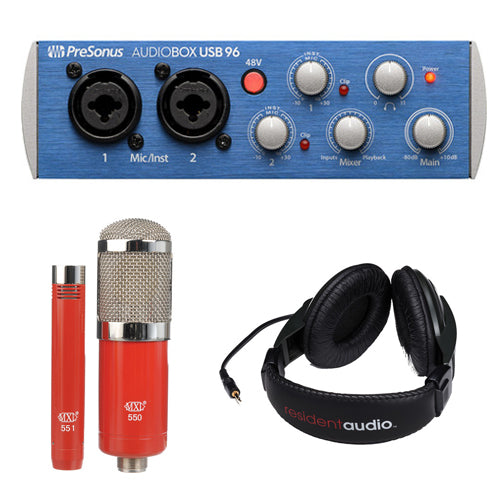PreSonus AudioBox 96 USB 2.0 Audio Recording Interface with MXL 550/551 Microphone Ensemble Kit and R100 Stereo Headphones