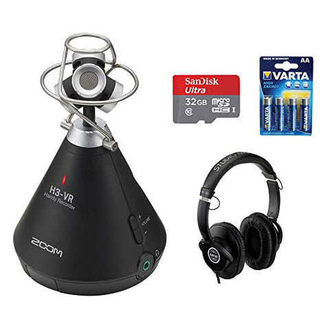 Zoom H3-VR Handy Audio Recorder with Built-In Mic Array, 32GB Memory Card, LR6 4-Pack Battery & Studio Headphones Bundle