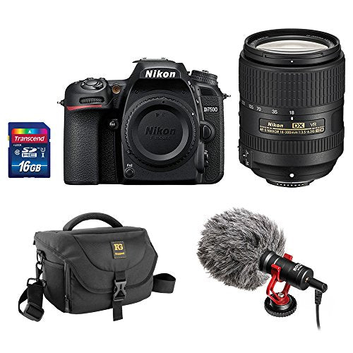 Nikon D7500 DSLR Camera with 18-300mm Lens Kit, Journey 34 DSLR Shoulder Bag, BY-MM1 Shotgun Video Microphone & 16GB Memory Card