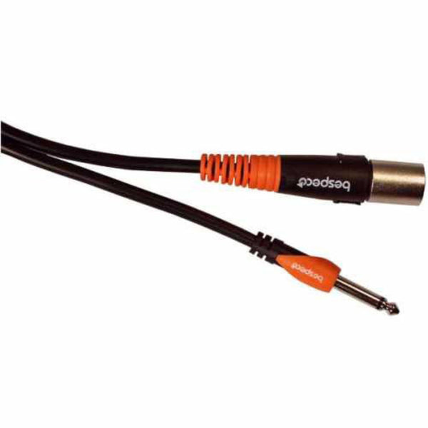 Bespeco SLJM900 1/4" TS Phone Male to XLR Male - Unbalanced Active Speaker Cable (Black/Orange, 29.5')
