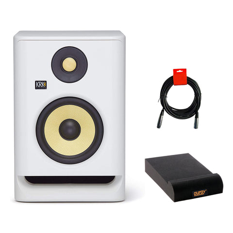 KRK RP5 Rokit 5 G4 Pro Bi-Amp 5" Powered Studio Monitor (White Noise) Bundle with Isolation Pad & XLR Cable